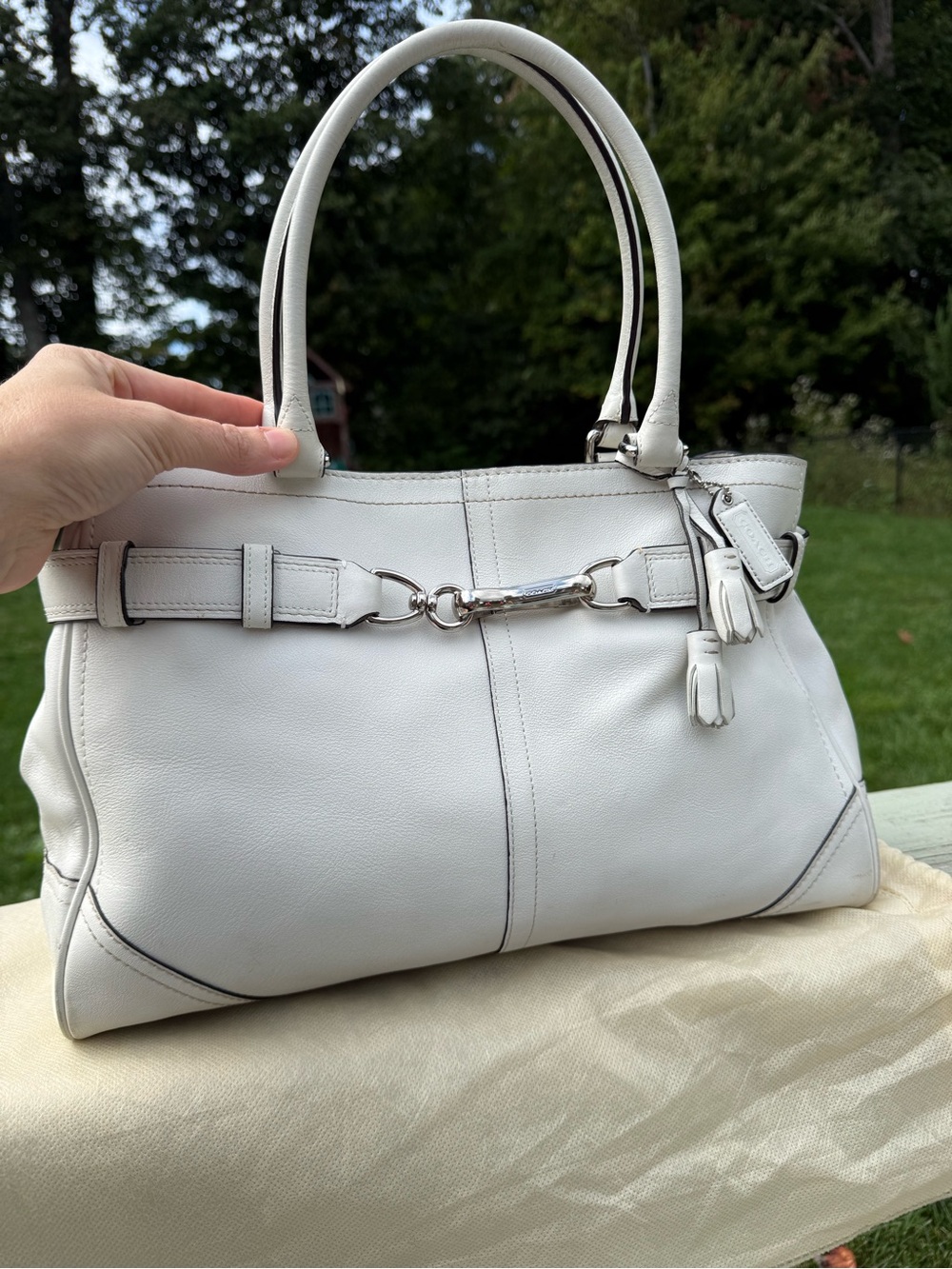 Coach Hampton Leather Satchel Bag in White